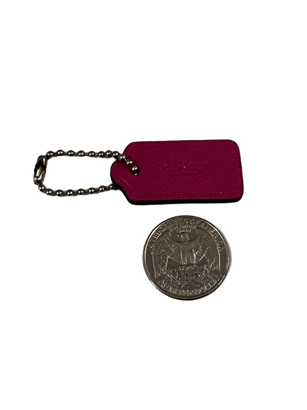 Coach Hot Pink Leather Mini Hang Tag with Silver Ball Chain - Picture 4 of 4